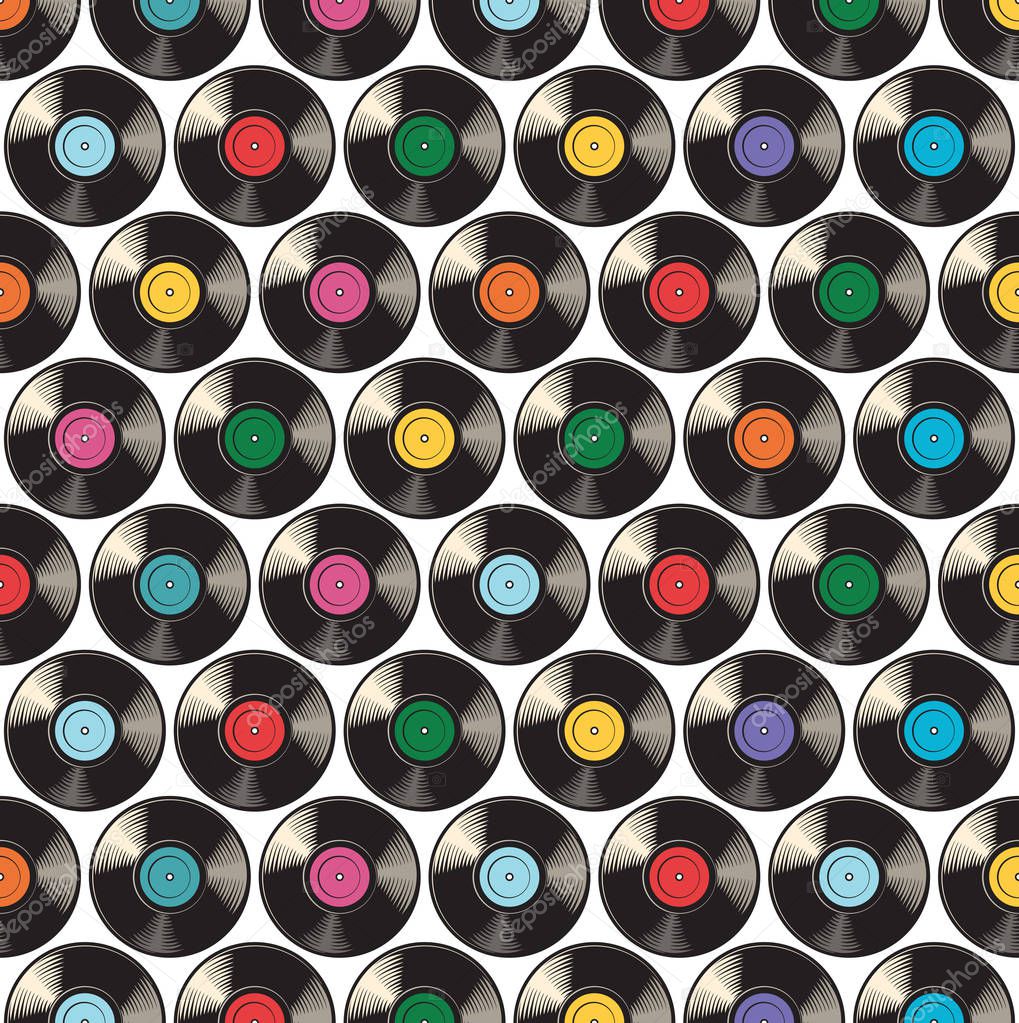 background pattern with vinyl discs or records