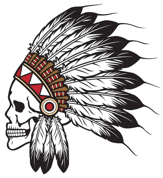 Nativo Americano Indiano Chefe Crânio Vector Ilustração — Vetor de Stock