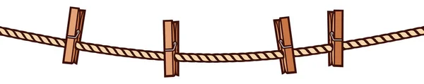Dřevěná Clothespins Laně Vektorové Ilustrace — Stockový vektor