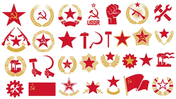 Ensemble Icônes Vectorielles Communisme Socialisme Engrenage Poing Étoile Marteau Faucille — Image vectorielle