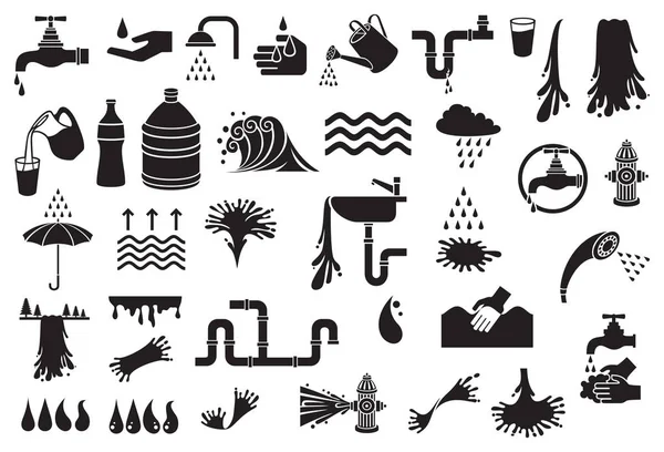 Wassersymbole Vektor Set Designelemente Gießkanne Wasserhahn Tropfen Wolke Und Regen — Stockvektor