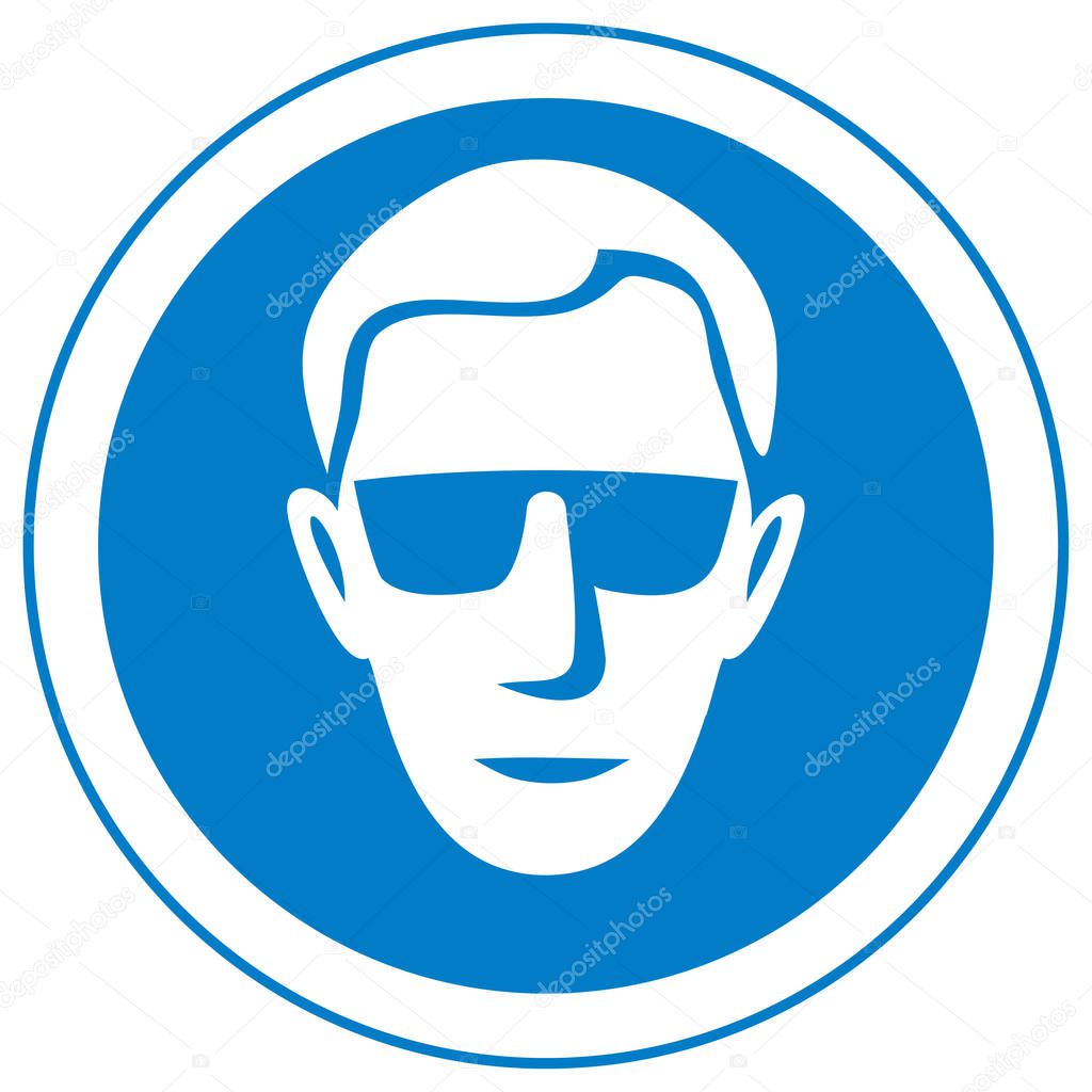 eye safety warning vector sign (wear glasses icon) 