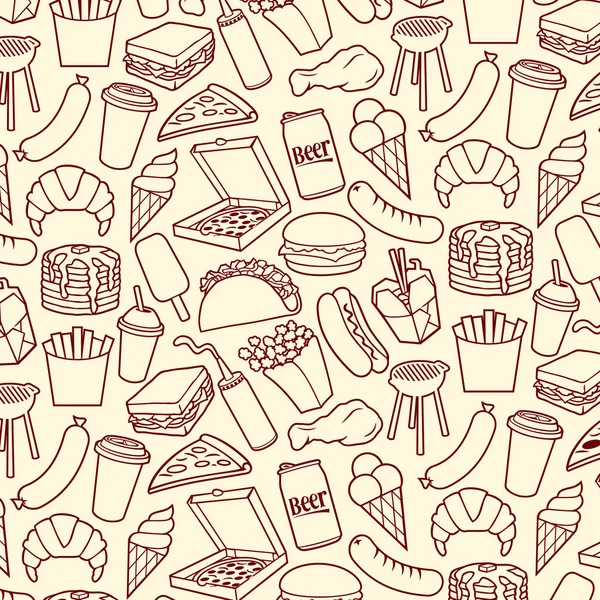 Set Iconos Finos Comida Rápida Hamburguesa Pizza Hot Dog Comida — Vector de stock