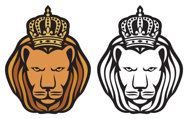 Cabeça Leão Com Coroa Real Rei — Vetor de Stock