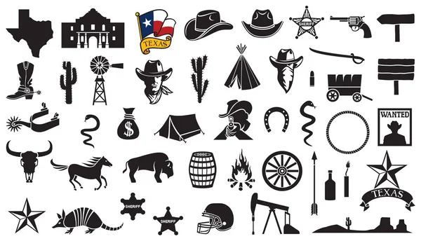 Texas Vector Icons Set Vlag Slag Van Alamo Ontwerp Kaart — Stockvector