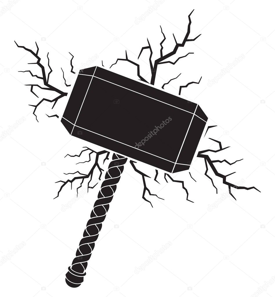 Hammer of Thor and lightning bolts vector illustration