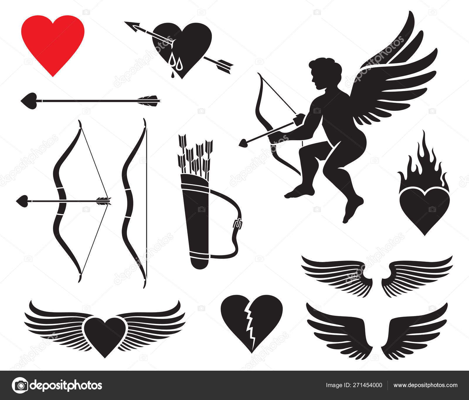 Ensemble D'icônes Cupidon Motif Saint Valentin Flèche Arc Ailes Coeur  Vecteur par ©Tribaliumivanka 271454000