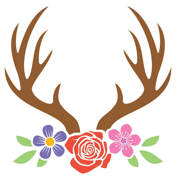 Cornes Cerf Avec Des Fleurs — Image vectorielle