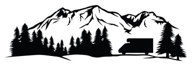 Manzara - Kamyon kampçısıyla dağlarda kamp yapmak (macera ve seyahat tasarımı).