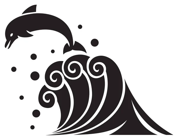海豚在波浪矢量图解上的作用 — 图库矢量图片