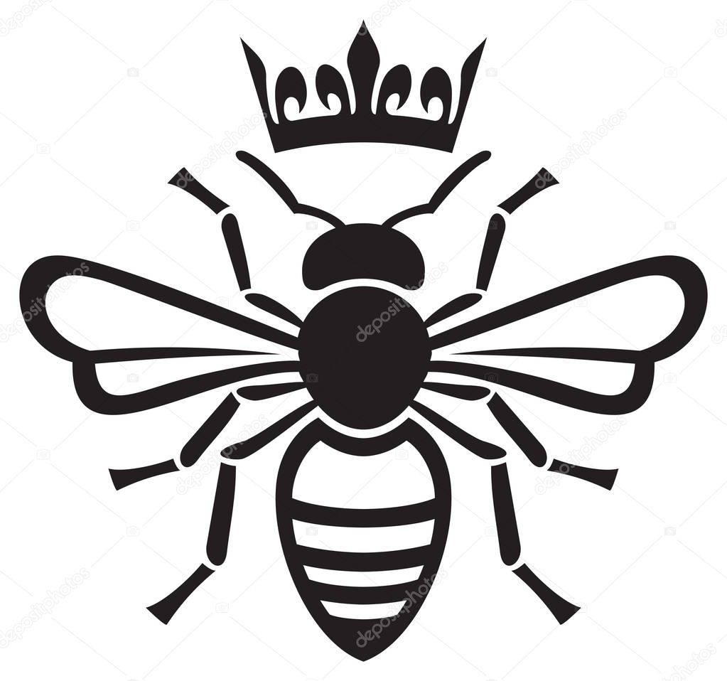 bee queen with crown vector illustration