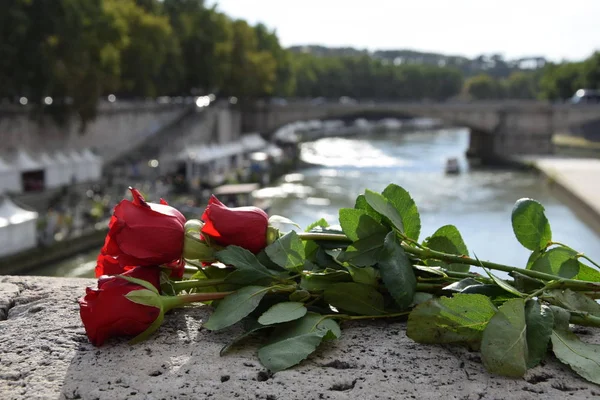 Köprüde bir buket kırmızı gül