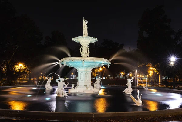 Savannah Marzo 2014 Forsyth Fountain Fotografiado Por Noche Mientras Sol — Foto de Stock