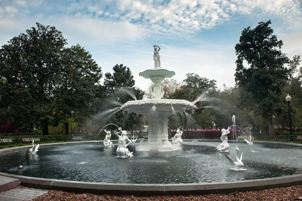 Forsyth fontána, Forsythe Park, Savannah, GA — Stock fotografie