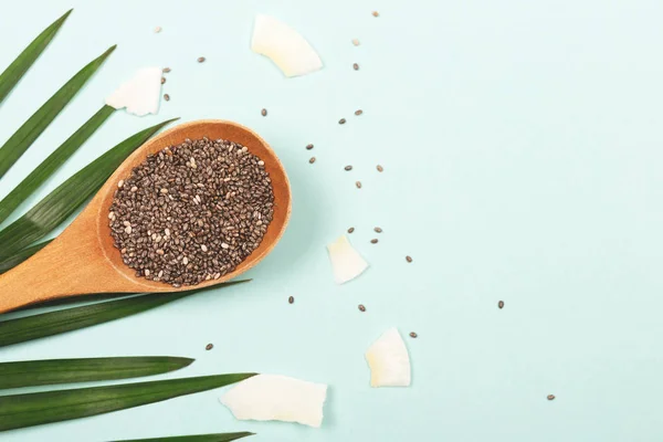 Chia seeds in wooden spoon — Stock Photo, Image