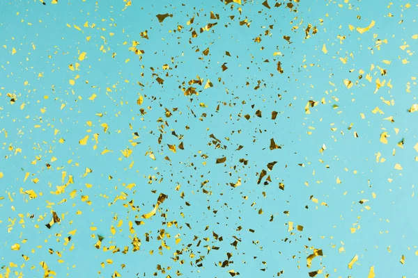 Glanzend Goud Confetti Turquoise Achtergrond — Stockfoto