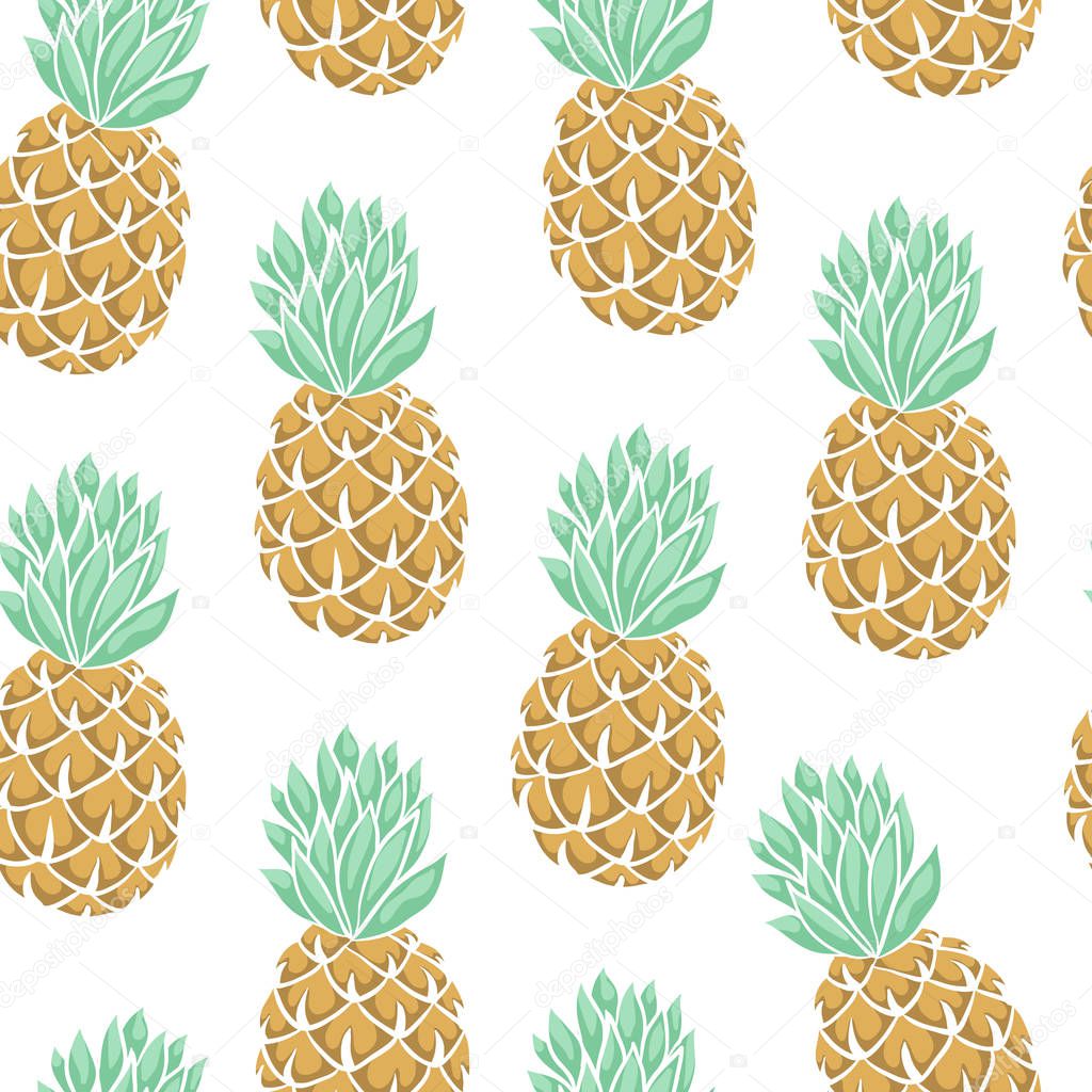 Seamless background with pineapple on white. design for holiday greeting card and invitation of seasonal summer holidays, summer beach parties, tourism and travel.