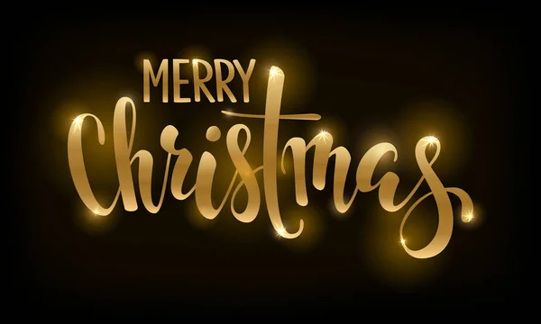 Texto Dorado Sobre Fondo Negro Feliz Navidad Letras Dibujadas Mano — Vector de stock