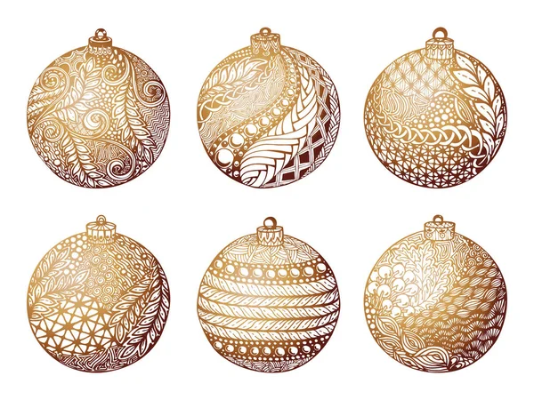 Set Goldene Weihnachtskugel Handgezeichnet Design Für Den Hintergrund Von Grußkarten — Stockvektor