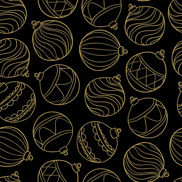 Beautiful Monochrome Black Gold Pattern Christmas Balls Design Holiday Greeting — Stock Vector