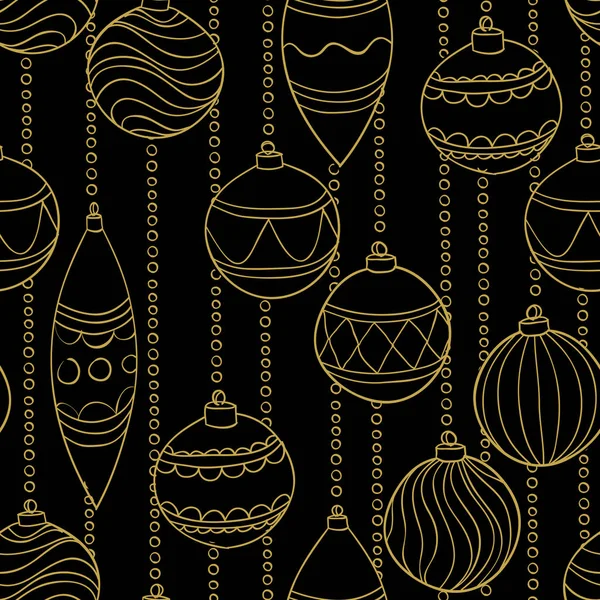 Hermosas Bolas Navidad Monocromáticas Negras Doradas Diseño Para Tarjetas Felicitación — Vector de stock