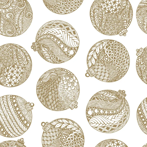 Bella Monocromatica Bianco Oro Pattern Palle Natale Design Biglietti Auguri — Vettoriale Stock