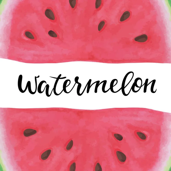 Vector afdrukken met watermeloen. De inscriptie, belettering watermeloen. ontwerp voor vakantie wenskaart en uitnodiging van seizoensgebonden zomer vakantie, strandfeesten, toerisme en reizen — Stockvector
