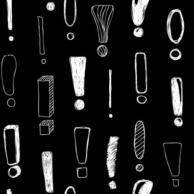 Elle çizilmiş ünlem işaretli kusursuz desen. Vektör illüstrasyonu