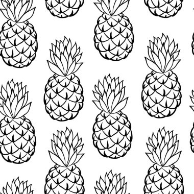 Güzel, siyah ve beyaz karalama desenli, sevimli, karalama ananas çizimi. El çizimi moda arka plan. tasarım arkaplan tebrik kartları, davetiyeler, kumaş ve tekstil