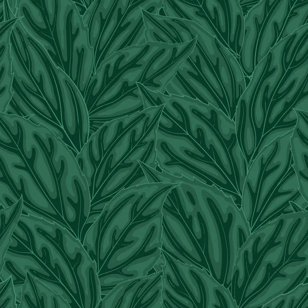 Bello Sfondo Senza Soluzione Continuità Con Foglie Verdi Disegnato Mano — Vettoriale Stock