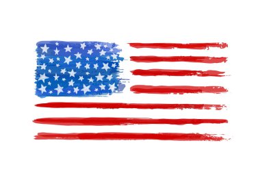 Suluboya Amerikan Bayrağı. Beyaz arkaplanda vektör çizimi izole edildi. 4 Temmuz, Bağımsızlık Günü, Anma Günü, Başkanlar Günü, Gaziler Günü 'nün tasarım elemanı tebrik kartı ve davetiyesi.
