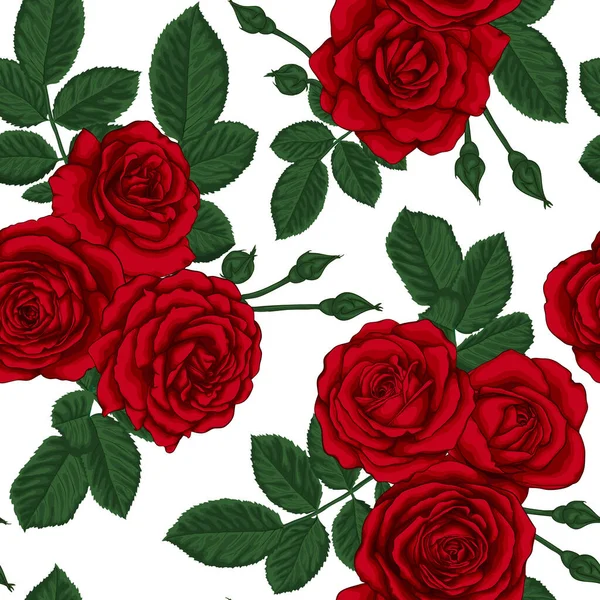 バラの花束と葉のデザイングリーティングカードと結婚式 誕生日 バレンタインデー 母の日や他の休日の招待と美しいヴィンテージシームレスパターン — ストックベクタ
