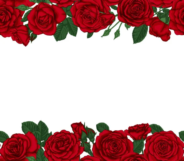 Lyxigt Bröllopskort Med Röda Rosor Knoppar Och Blad Design Gratulationskort — Stock vektor