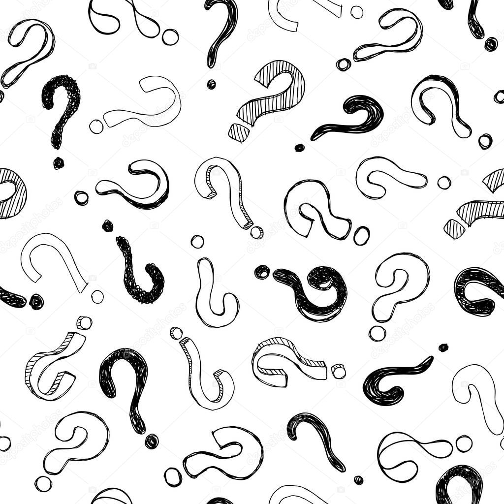 Seamless pattern with hand drawn doodle questions marks. Vector illustration