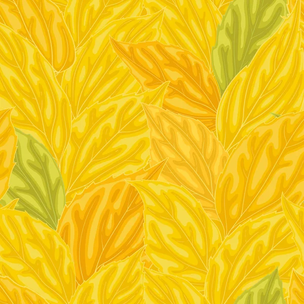Gyönyörű Zökkenőmentes Háttér Sárga Narancs Zöld Levelek Kézzel Rajzolt Hatás — Stock Vector