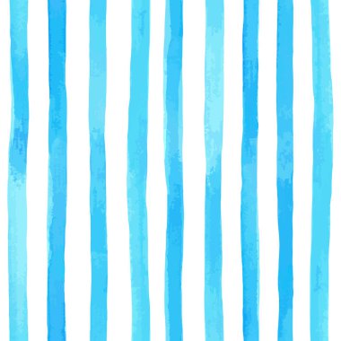 Dikey mavi suluboya çizgileri olan kusursuz bir desen. El boyası fırça darbeleri, çizgili arka plan. Vektör illüstrasyonu.