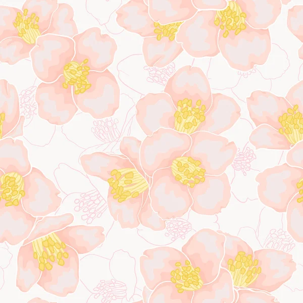 Semless Pattern Branch Pink Chamomile Graphic Watercolour Style Retro Background — Stock Vector