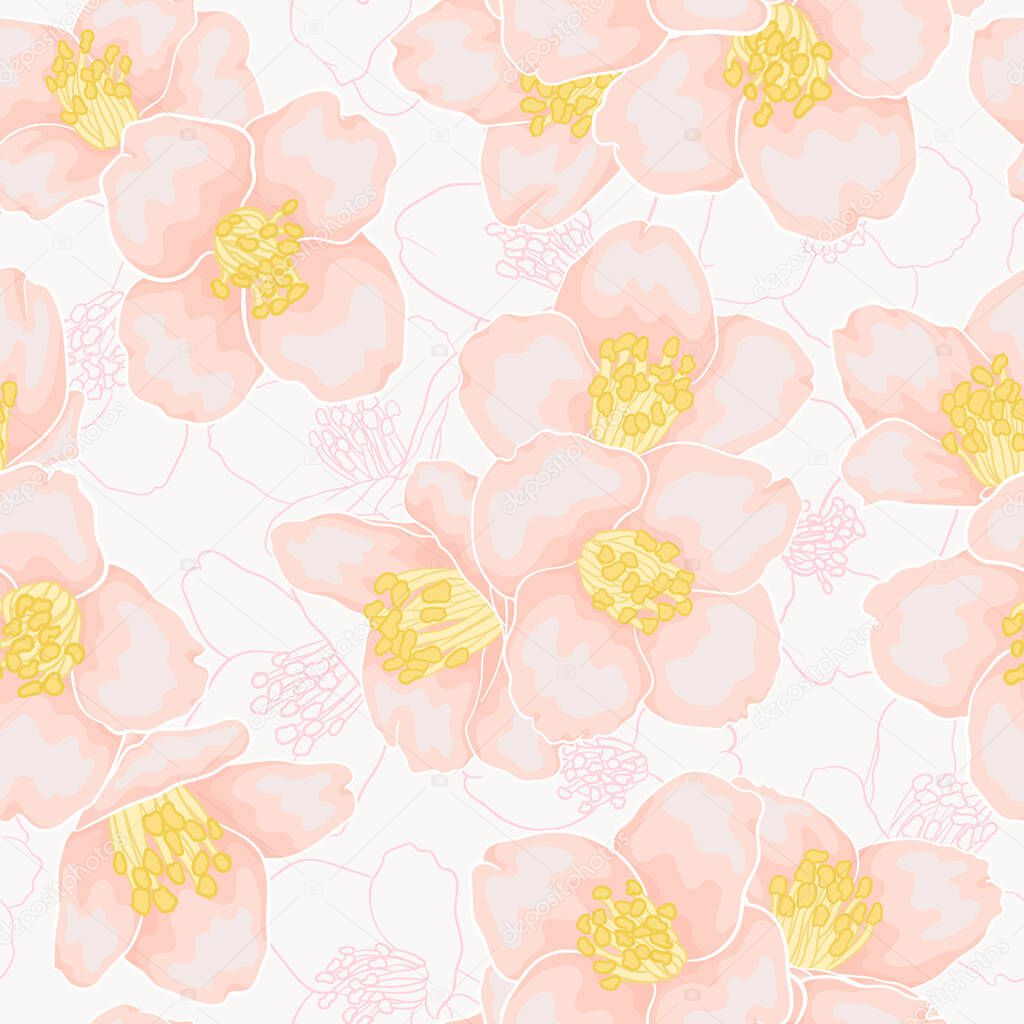 semless pattern branch pink chamomile graphic watercolour style retro background. Hand-draw branch camomile flowers. design greeting card and invitation of the wedding, birthday, and other holiday.