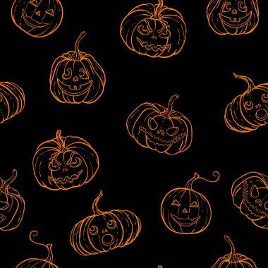 Cadılar Bayramı 'nda siyah beyaz balkabaklarının kusursuz desenleri ve korkutucu gülümseyen sevimli yüzleri vardı. Bayram tebrik kartı ve davetiye tasarımı, el ilanları, posterler, bayram bayramı pankartları..