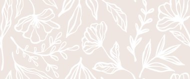 Yaprak dalları ve El Karalamalı Yazı Bitkileri afişi. Kusursuz desen. Yaratıcı minimalist soyut sanat geçmişi. Duvar dekorasyonu, kartpostal, poster ve broşür tasarla