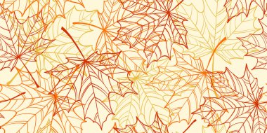 Akçaağaç, elle çizilmiş vektör tarzında kusursuz desen, ılık turuncu renk dokusu, sonbahar ambalaj kağıdı, tekstil, arka plan, mevsimlik ürünler için mükemmel..