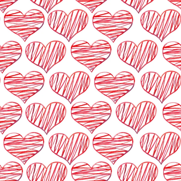 Watercolor red hearts seamless pattern. — Stock Photo, Image