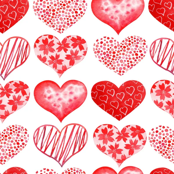 Watercolor red hearts seamless pattern. — Stock Photo, Image