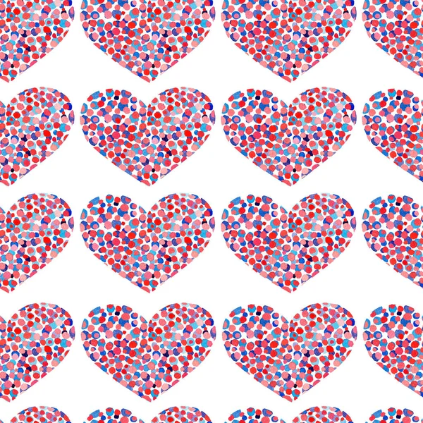 Watercolor red hearts seamless pattern. — Stock Photo, Image