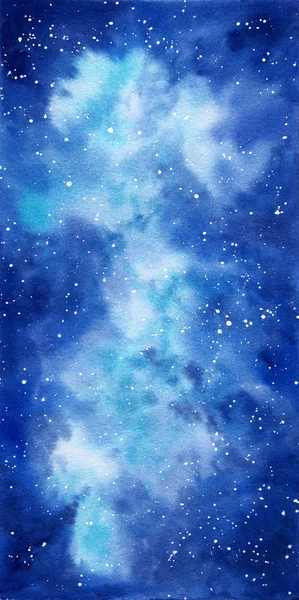 Space watercolor hand painted background. Abstract galaxy painting.