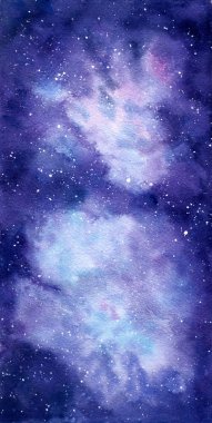 Arka plan boşluk suluboya el boyalı. Soyut gökada boyama. 