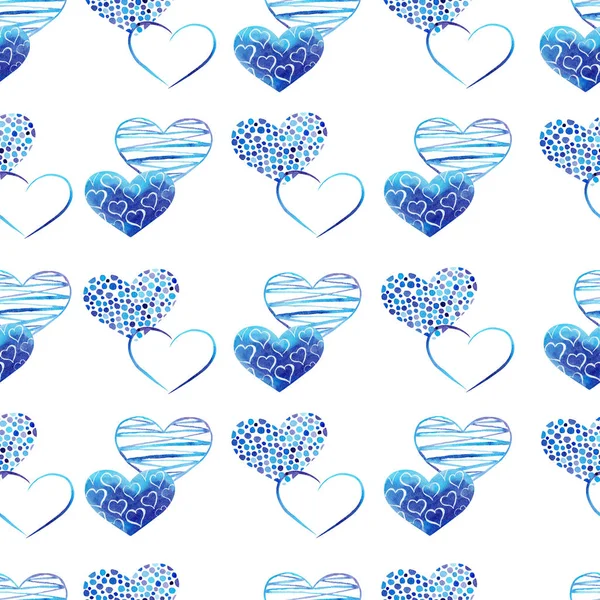 Watercolor blue hearts seamless pattern. — Stock Photo, Image