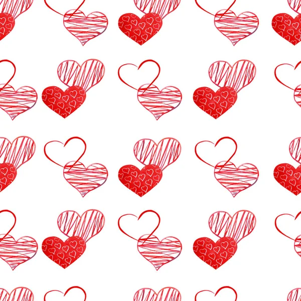 Watercolor red hearts seamless pattern. — Stock Photo, Image