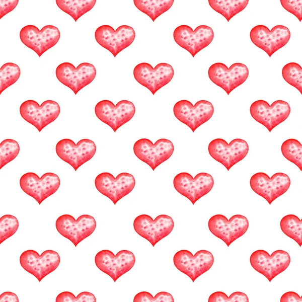 Watercolor red hearts seamless pattern. — Stock Photo, Image