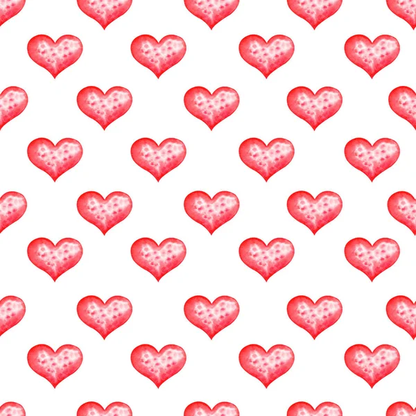 Watercolor red hearts seamless pattern.